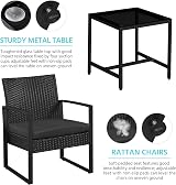 Yaheetech 3-Piece Rattan Garden Set 2 Chairs Table Black Cushions view 7