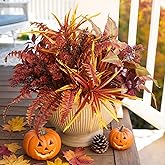 Starttag Artificial Fall Plant Large Bunches Greenery Plants Fake Plastic Leaves with Stems UV Resistant Outside Faux Plants Bushes for Autumn Outdoor Patio Garden Front Porch Yard Decor (Fall Color)