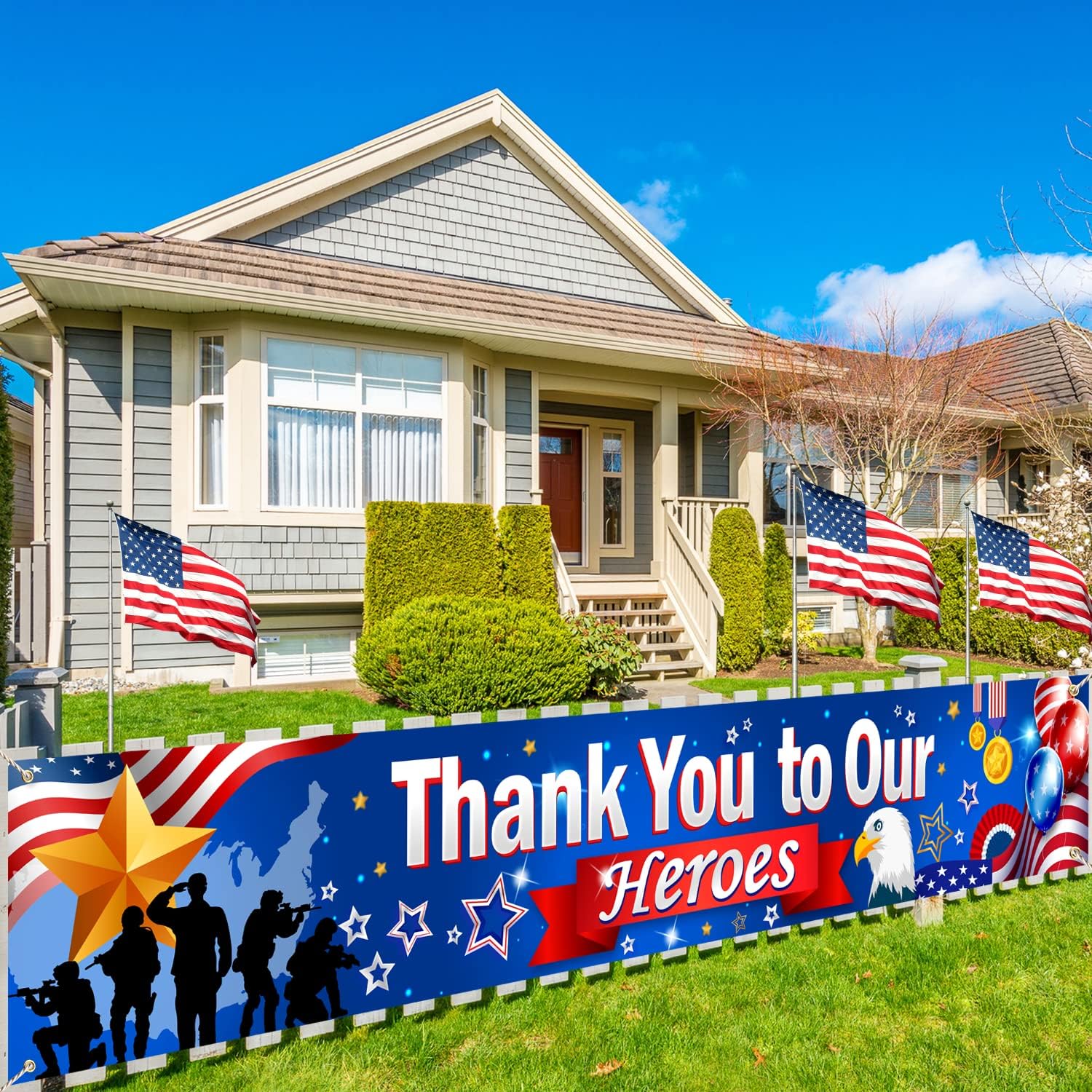 Flags - Veterans Day Decorations Graden Banner, Large 9.8 * 1.6ft Veterans Day Banner Outdoor, Thank You to Our Heroes Veteran Day Decorations, Thank You Veterans Banner Outdoor Indoor Fence Decorations