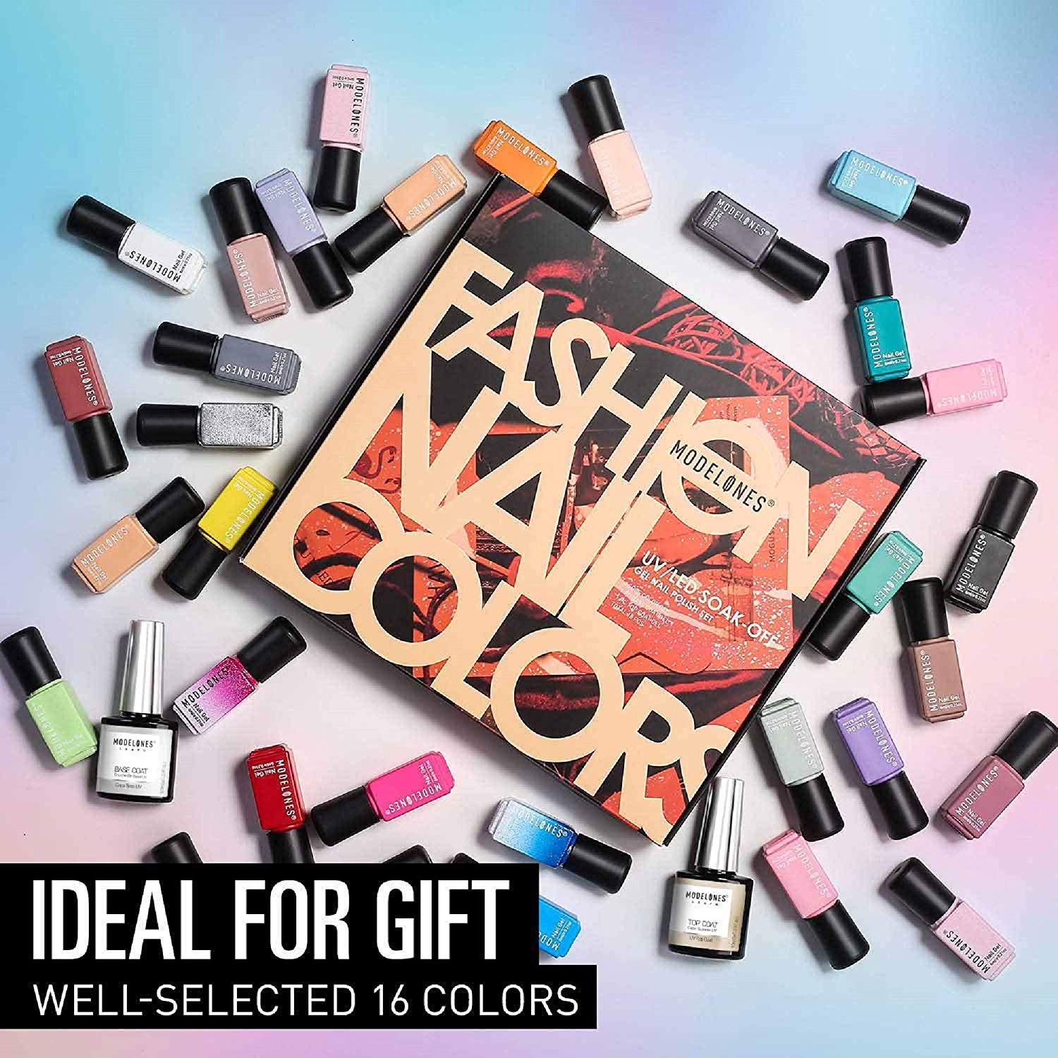Modelones Gel Nail Polish Set,Autumn Nude Pastel Grey Red Blue Pink Gel Polish,10ml Gel Top and Base Coat,16 Colors 6ml Nail Gel Polish,Soak Off Gel Polish Kit for Starters,Home Use Manicure Kit: Beauty