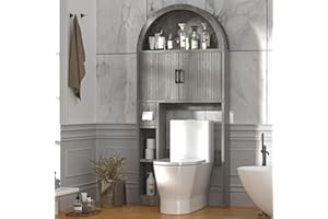 OUTGUAVA Over The Toilet Storage Cabinet, Bathroom Organizer Over Toilet, Arched Storage Organizer Cabinet with Anti-Tip Device and Adjustable Shelf for Washroom, Laundry and Restroom (Grey)