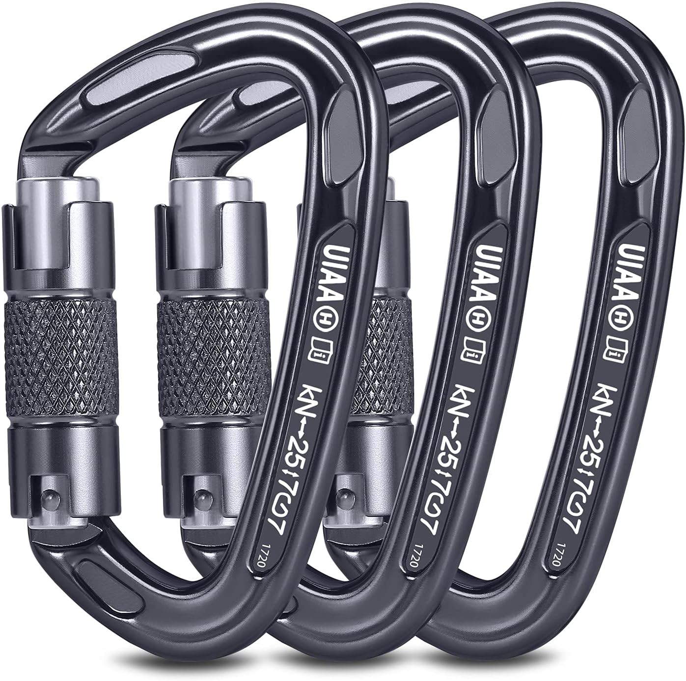 FresKaro 4inches Climbing Carabiner Clips, UIAA Certified 25kN Auto Locking Carabiners, Made of 7075 Aluminium, Lightweight, Rust Free and Heavy Duty, for Rappelling, Hiking etc, Spacegray, 3PCS : Sports & Outdoors
