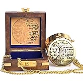 The New Antique Store - Brass Compass Engraved with Religious Scripture Verse (Joshua 1:9) - Perfect for Baptism, Confirmation, Communion - Ideal for Godson, Church, Graduation - Presented in Wood Box