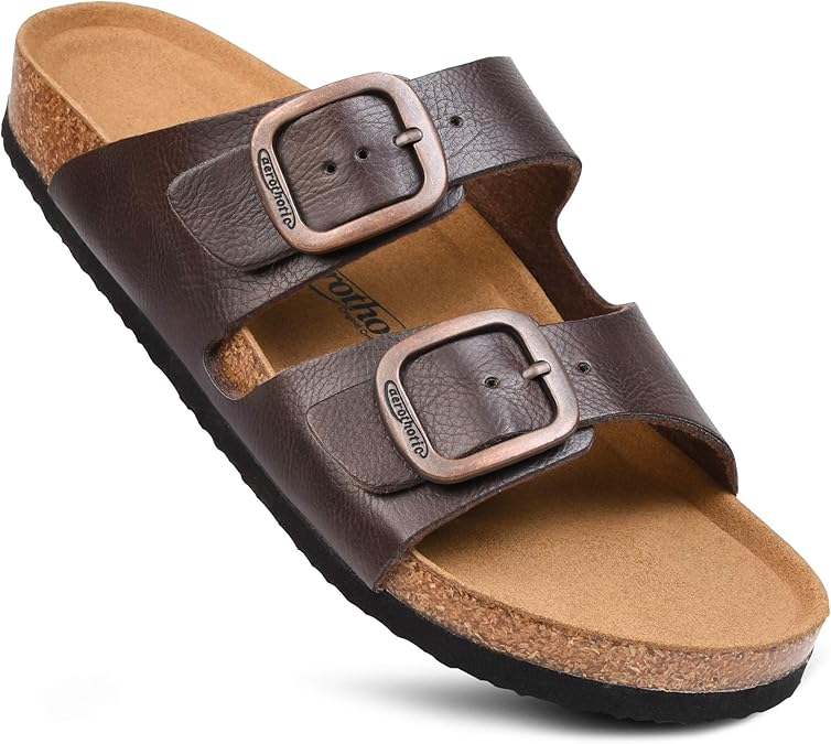 Memory Foam Cork Footbed Slides for Women Sandals with & Arch