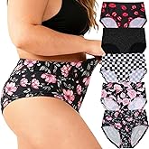 wmnkfei Womens Underwear Plus Size XL-5XL Ladies Panties Floral Mid High Waist Briefs Undies for Woman 5-Pack Panty