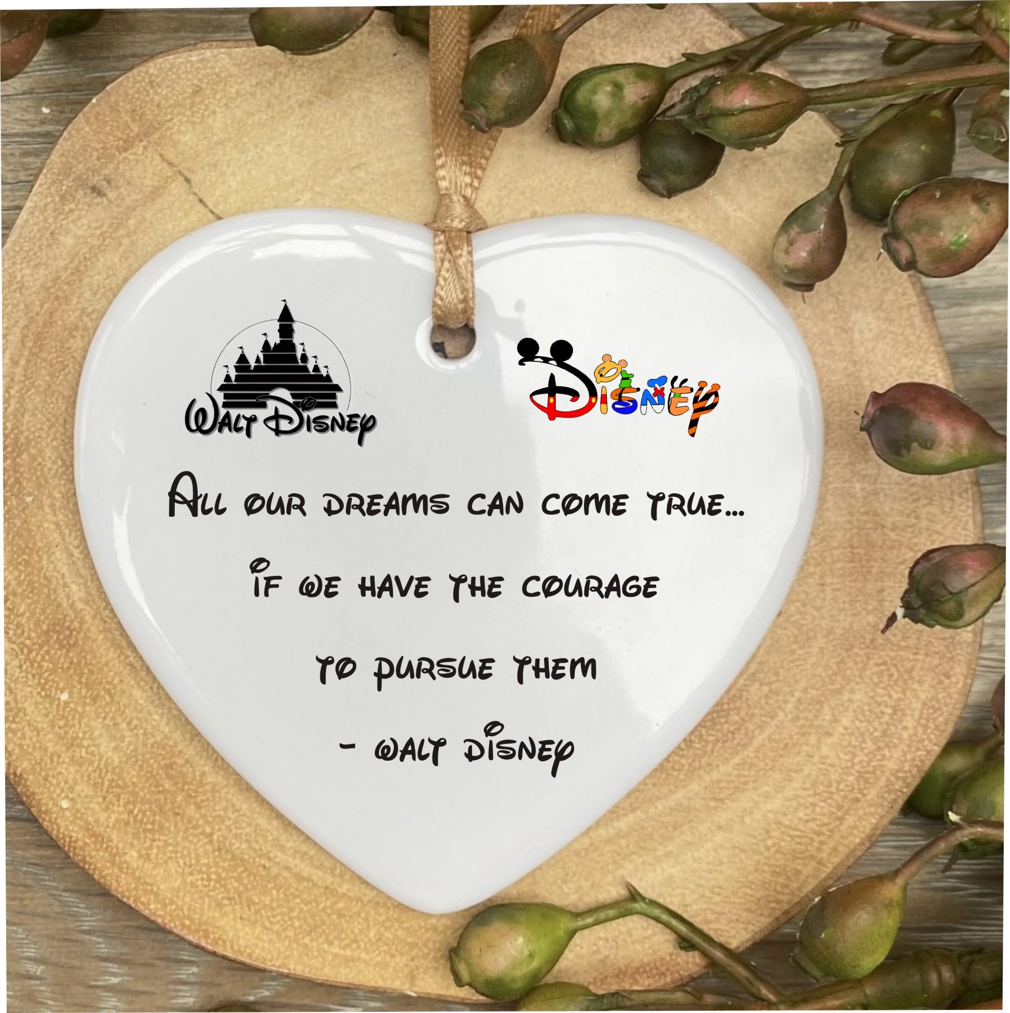 Inspired By Walt D Dreams Come True Quote Ceramic Heart Shape Plaque Gift Sign cr6