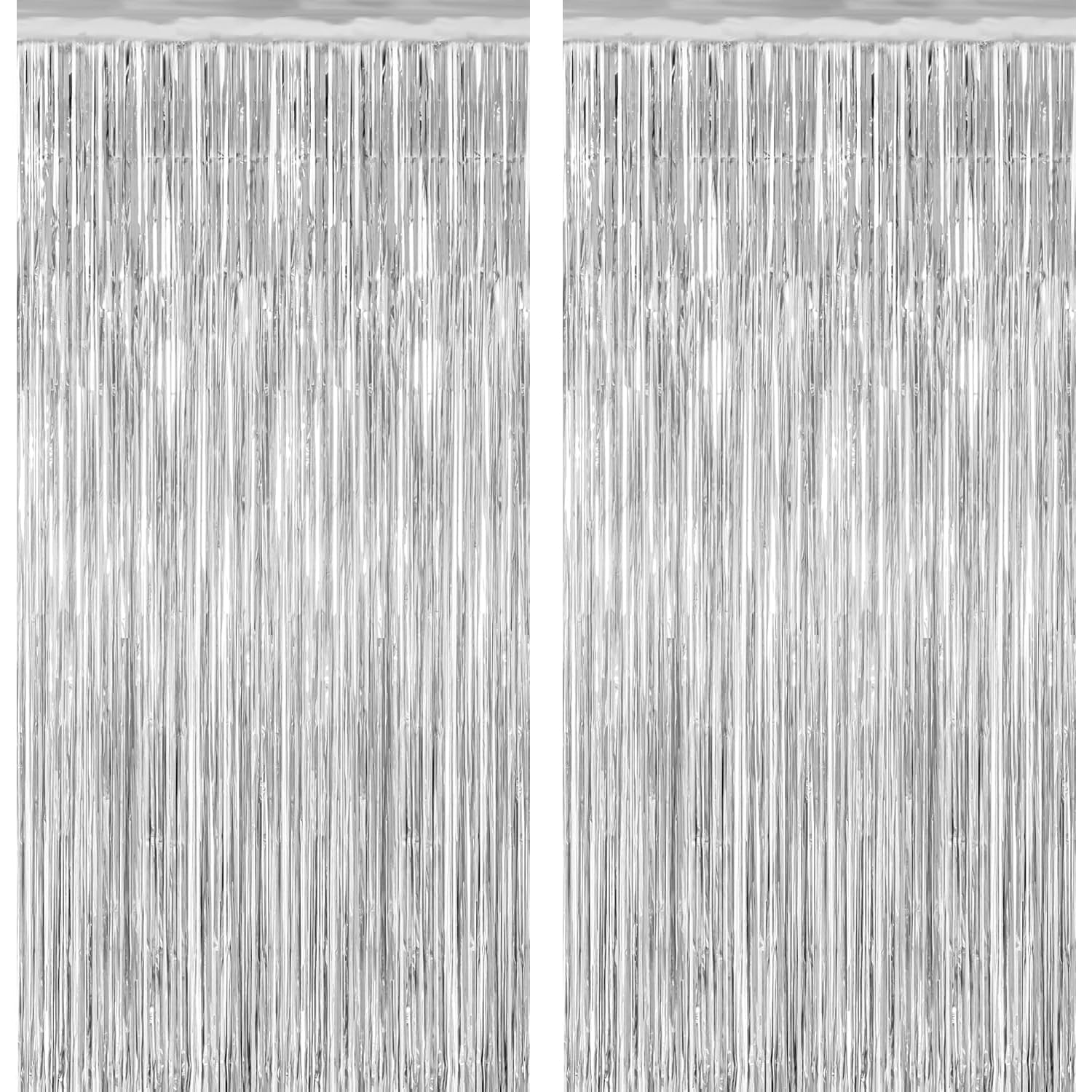 Photo 1 of 2 Pack Silver Christmas Streamers Party Decorations Silver Tinsel Backdrop Supplies Foil Curtain Backdrop for Baby Shower Birthday Bachelorette Wedding Engagement Holiday Halloween Party Decorations
