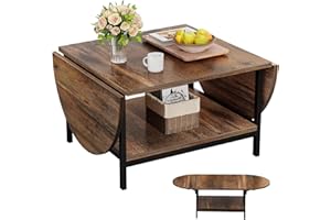 SAYGOER Folding Coffee Table for Living Room, Small Coffee Tables with 2-Tier Storage, Mid Century Modern Center Table for Small Space, Farmhouse Table Square, Dark Brown