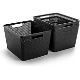 BINO | Woven Plastic Basket | Large (Black), 3-Pack | THE JUTE COLLECTION | Home Organization, Space - Saving Storage, Stylish Design | Jute Basket | Plastic Storage Basket