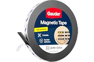GAUDER Strong Magnetic Tape Self Adhesive (20 Feet Long x 0.6 Inch Wide) | Magnetic Strips with Adhesive Backing | Magnet Roll