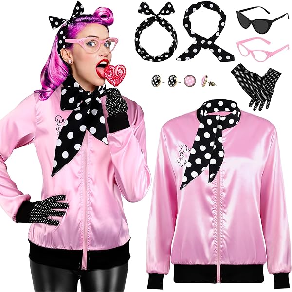Amazon.com: Pink Lady Jacket, For Grease Fancy Dress Woman Costume :  Clothing, Shoes & Jewelry