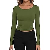 Artfish Women's Casual Basic Ribbed T-Shirts Slim Fitted Boat Neck Long Sleeve Crop Top