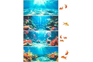 Mindsoft 4 Pack Aquarium Background Polyester 30 x 18 Inch Cloth Fish Tank Background Undersea Corals Sunshines Rock Aquatic Plants Wallpaper with Double-Sided Tape