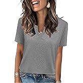 Spring Tops for Women Casual V Neck T Shirt Lightweight Short Sleeve Soft Tee for Summer Everyday Wear