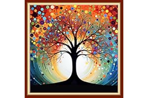 Findvoor Stamped Cross Stitch Kits for Beginners Full Range of Cross Stitching Embroidery Pattern for Kids or Adults, 11CT DIY Needlepoint Embroidery Starter Kits-Colorful Moon Tree 17.7x17.7 inch