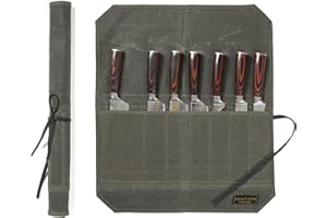 Heavy Duty Waxed Canvas Knife Roll Bag, Portable Chef Knife Bag, Waterproof and Durable (Army Green)