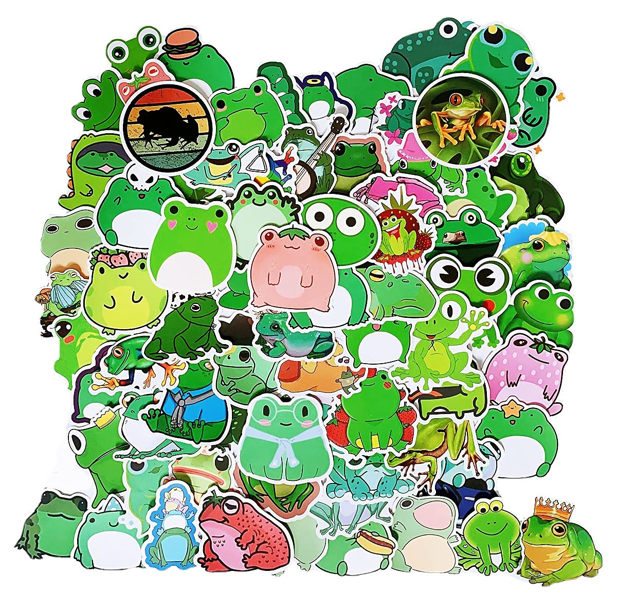 Trcousoa 100PCS Frog Stickers, Waterproof PVC Vinyl, Green, Cartoon Style, Reusable, For Ceramic, Plastic, Metal, Wood, Glass, Computer, Luggage, Guitar, Water Bottle, Skateboard, Scrapbook