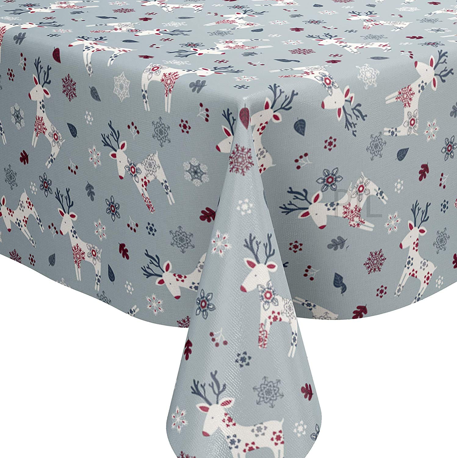 Karina Home Scandi Christmas Reindeer PVC Vinyl Wipe Clean Oilcloth Tablecloth (250cm x 140cm, Blue)