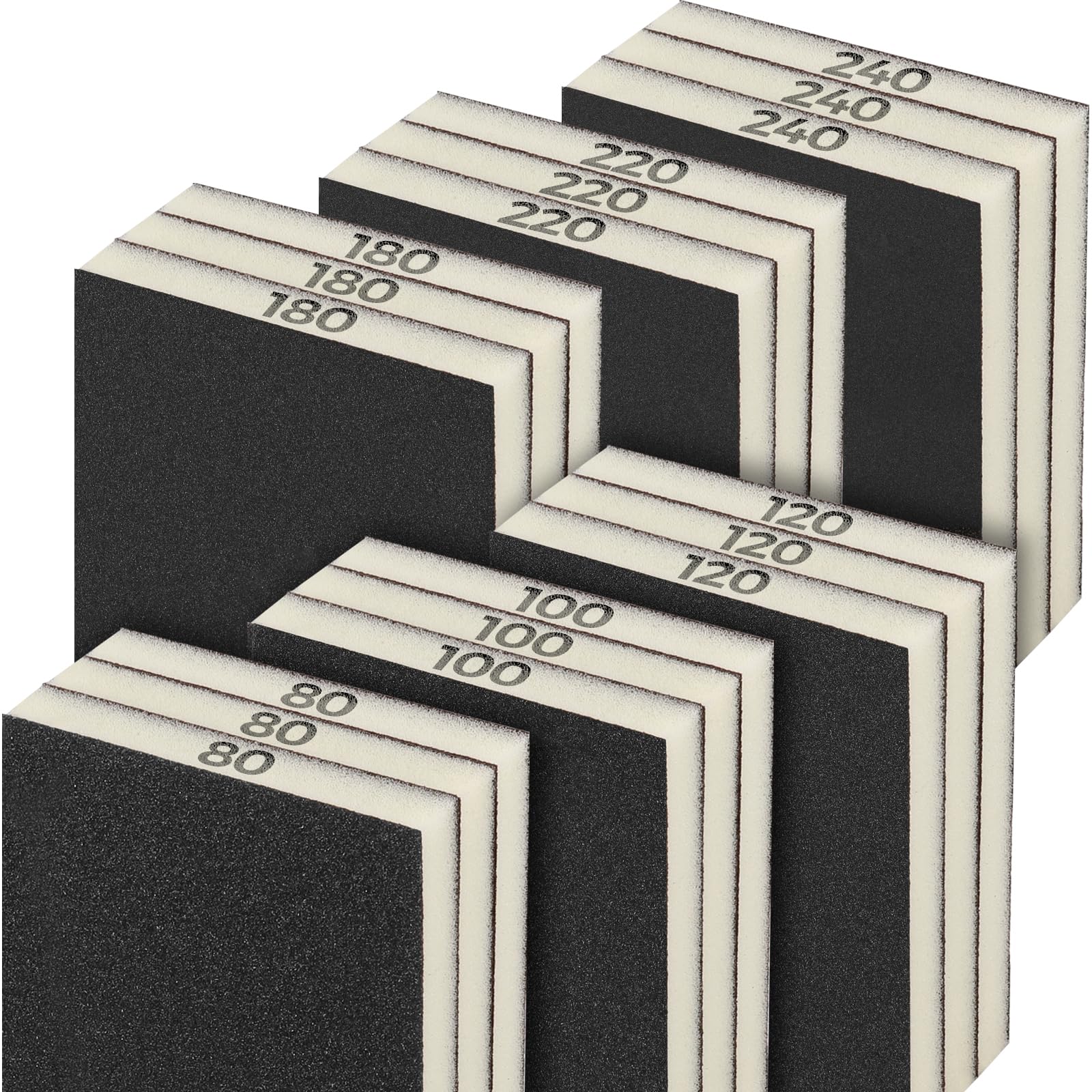 Sruhrak 18 PCS Sanding Sponge Set 80/100/120/180/220/240 Grits, Flexible Pads Wet Dry Reusable Block Sandpaper Block for Wood, Plastic, Drywall and Metal Polis