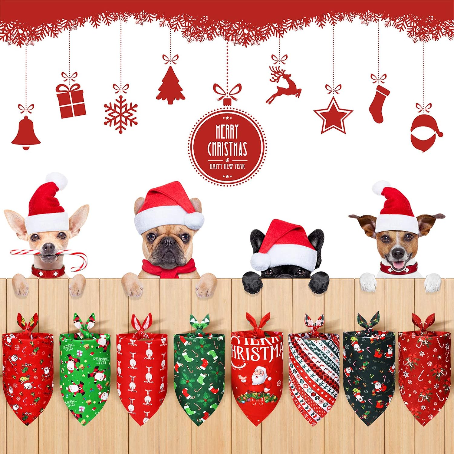 8 Pieces Christmas Dog Bandana Triangle Bandana Pet Bibs Washable Santa Claus Bandanas Kerchief with Stylish Stocking Snowflake Deer Pattern for Pet Costume Accessories Decoration (Classic Pattern) - Image 5