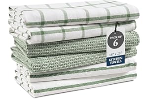 Kitchen Towels Set - Pack of 6 Cotton Dish Towels for Drying Dishes, 18”x 28”, Kitchen Hand Towels, Absorbent Tea Towels, Pre