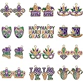 PHALIN 24/32PCS Cinco De Mayo Charms for Jewelry Making, Carnival Bracelet Making, Glittery Enamel Mask Fleur De Lis Jester Hat Pendant Charms for DIY Mardi Gras Accessory Crafts Gifts