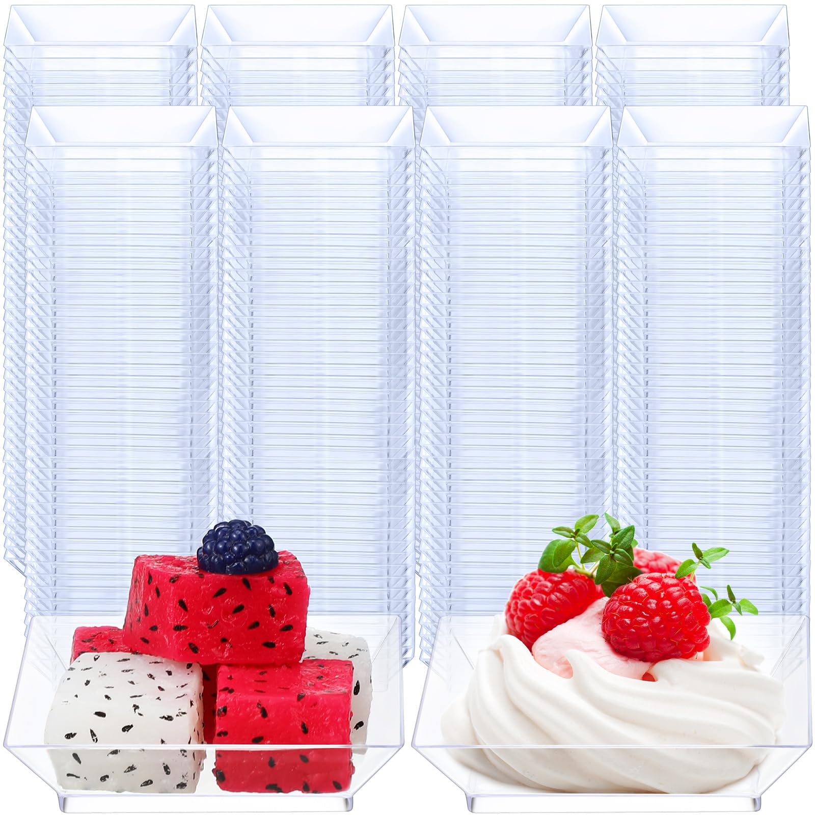 Photo 1 of Gandeer 500 Pieces Mini Square Dessert Plates 2.5 x 2.5 Inch Disposable Appetizer Plates Small Plastic Dish for Dessert Salad Appetizer Sauces Tastings Cake Wedding Party Serving (Clear)