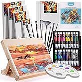 koseibal Acrylic Art Set with 18 Acrylic Paints, 8 Brushes, 4 Stretched Canvas, 1Wooden Easel, Etc, Premium Painting Supplies Kit for Students, Artists Kids, Adults, and Beginner
