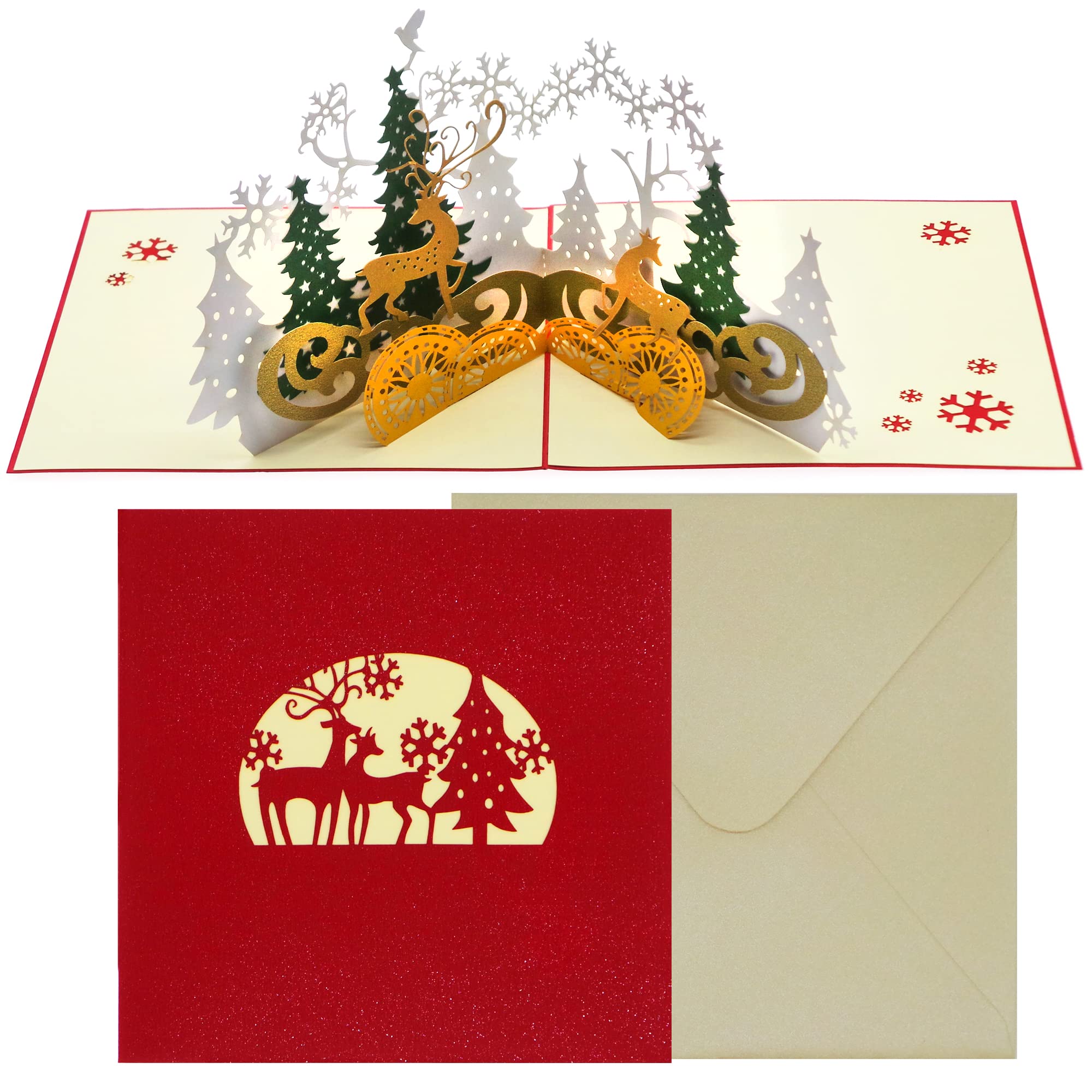 Pop Up Deluxe Christmas Card, 3D Forest, Special Seasonal Greeting Cards for Your Special Family and Friends - Reindeer