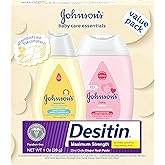 Johnson's Baby Care Essentials Gift Set, Baby Skincare Set with Body Wash & Shampoo, Body Lotion, & Zinc Oxide Diaper Rash Pa
