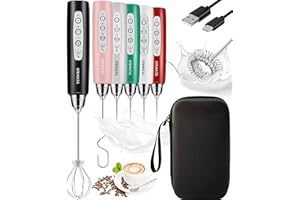 YUSWKO Rechargeable Milk Frother for Coffee, Handheld Drink Mixer with 3 Heads 3 Speeds, Ideal Coffee Frother Wand for Travel