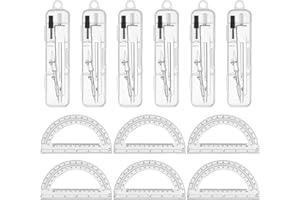 ZUAZAOR 6 Sets Compass and Protractor Sets Student Basics Geometry Math Set Metal Compass and 6 Inch 180 Degree Protractors Geometry Graphing Drawing Tools for Office and School Supplies(Clear)