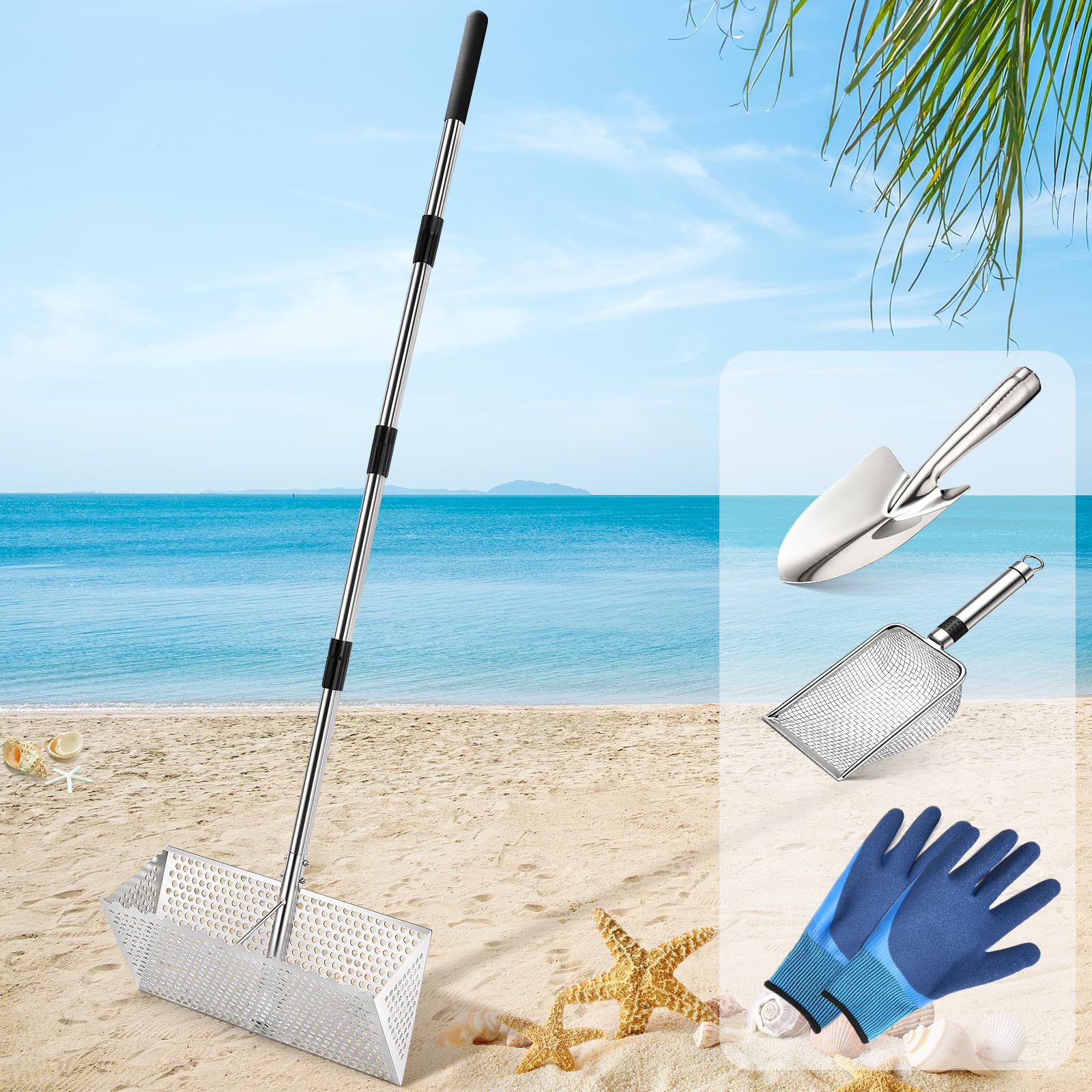 Photo 1 of Sand Flea Rake, Stainless Steel Sand Sifter, Shark Tooth Sifter with A 16-Inch Wide Drain Screen for Finding Fleas,Shells and Shark Teeth