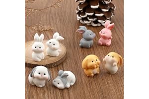 Jeffdad 16 Pcs Mini Bunny Figurine Easter Bunny Miniature Animal Model Dollhouse Cakes Home Decor Fairy Garden Mini Moss Landscape DIY Crafts Home Decor Accessories
