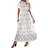 KIRUNDO Floral Maxi Dresses for Women 2026 Spring Summer Wedding Guest Short Sleeve Smocked Waist Flowy Beach Vacation Dress
