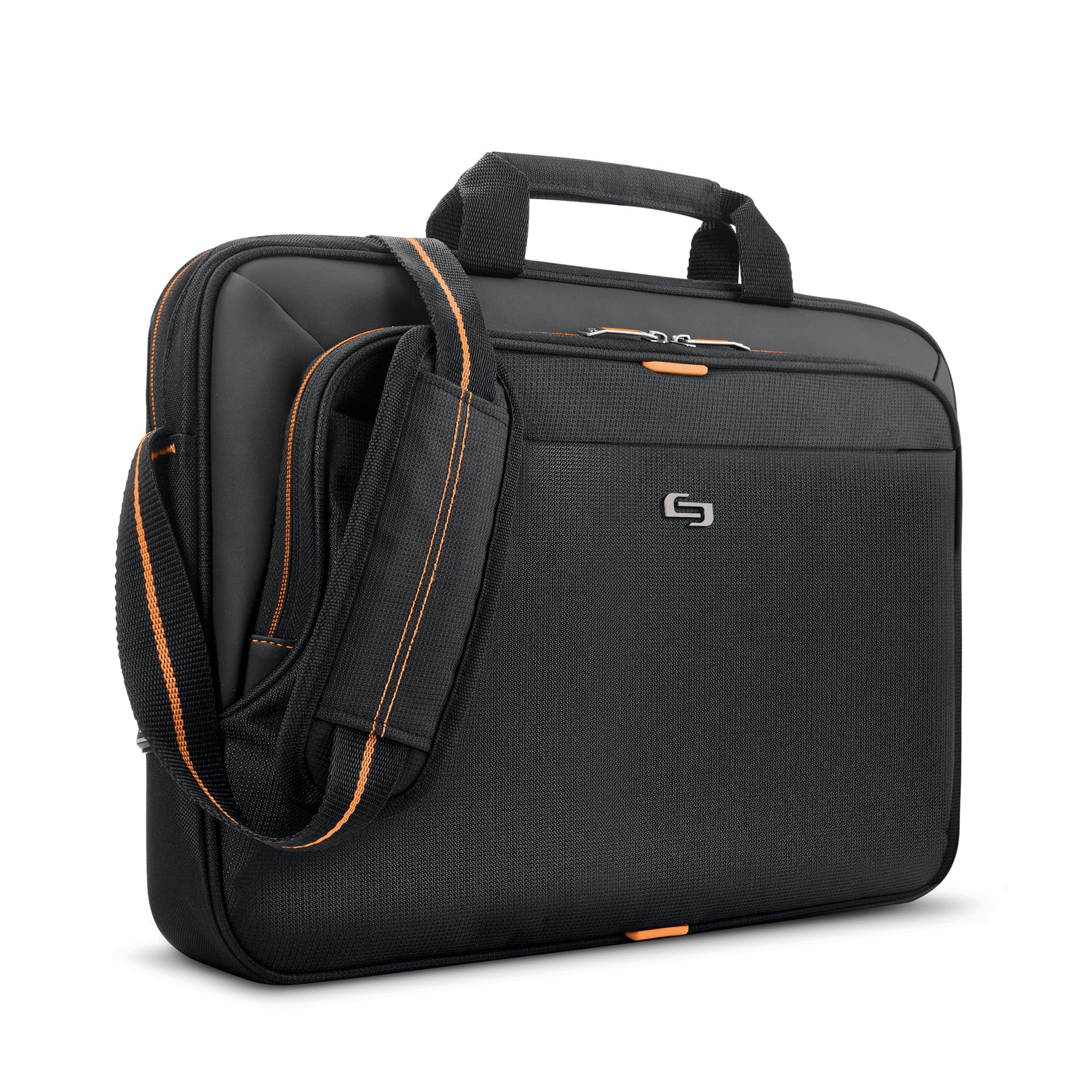 Solo Ace Slim Brief Laptop Briefcase Orange, Black
