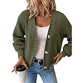 Women’s Chunky Knit Cardigan – Waffle Knit Button Down Oversized V Neck Fall Sweater for Casual Layering
