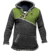 Shopoholic Fashion Men Cross Zipped Patchwork Fleece Lined Long Sleeve Boho Hippie Hoodie Woollen Jacket