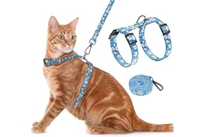 Seyezo Cat Harness and Leash Set, Adjustable Kitten Harness Escape Proof Cats Harness, Soft Lightweight Walking Travel Pet Harness, Cute Kitty Harness Leash Set for Small Medium Cats, Blue Daisy