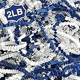 Corlcol 2LB Crinkle Cut Paper Shred Filler for Bag Gift Box Basket Paper Shreded Stuffing Decoration for Valentine's Day Holiday Party (Blue&White)