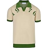 OXKNIT Men's Polo Shirts V Neck Knit Polo Shirts Short Sleeve Stylish 1976 Pattern Summer Shirt
