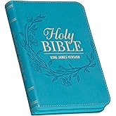 KJV Holy Bible, Mini Pocket Size, Red Letter Edition, Reading Plan, Thematic Verse Finder, Ribbon Bookmark, King James Version, Vegan Leather, Aqua, Zipper Closure, 6.2" x 4.3" (KJV Pocket Editions)
