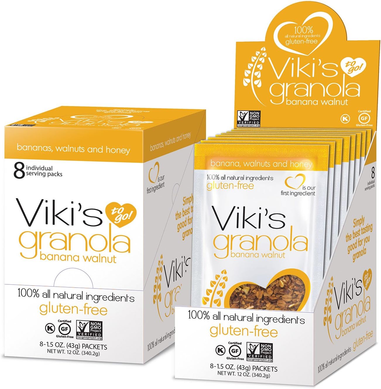 Viki’s Granola Grab and Go Banana Walnut, Gluten Free, Non-GMO, 1.5-ounce bag, 8 Count (Pack of 4)