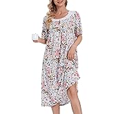 COSUNIONY Cotton Nightgowns for Women Soft Sleep Dress Ladies Short Sleeve Sleepwear with Pockets
