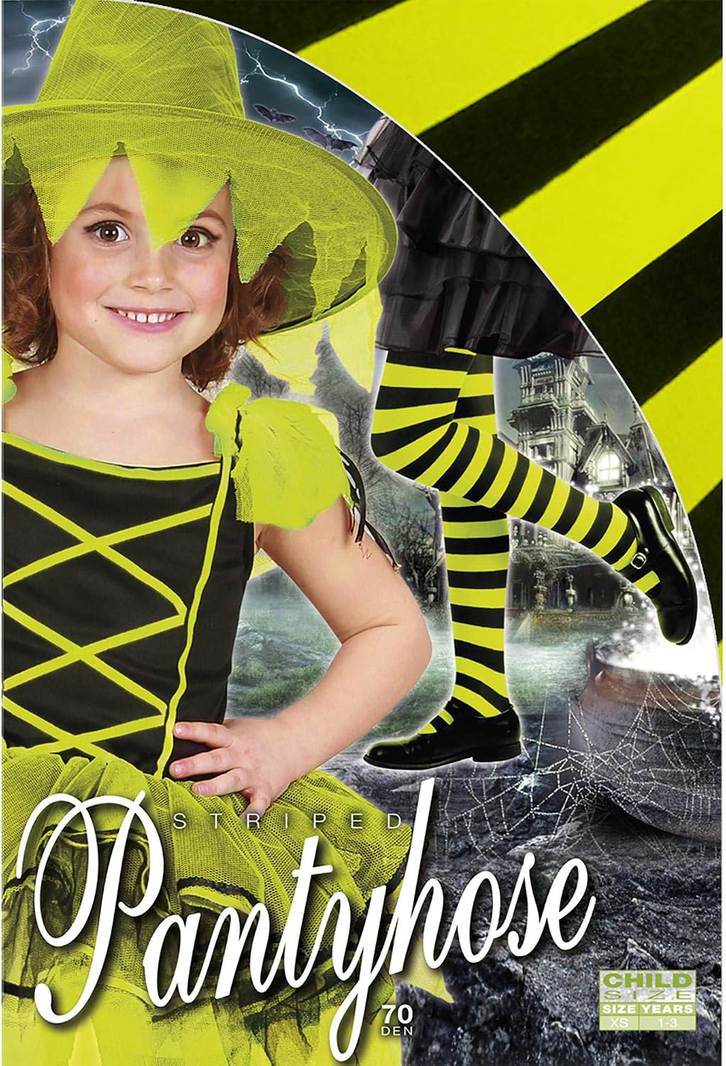 W WIDMANN MILANO Party Fashion - Geometric Pattern Tights for Girls Carnival, Halloween, Theme Parties, Green-black, 4-6 Years - Image 3