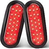 Oyviny 6 Inch Oval Red LED Trailer Tail Lights 2PCS, Super Bright 24LEDs Oval 6" Brake Turn Stop Tail Lights with Flush Mount