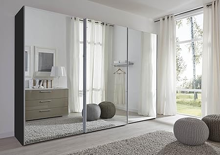 Schlafzimmer Komet Black Mirror Sliding Door Wardrobe 301cm