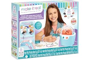Make It Real: Rock Tumbler & Polish-Shine Bead Tumbler – 327pc Jewelry Craft Kit, Natural Stone Polishing Machine, Create 8 Bead Bracelets, Tweens-Girls-Kids 8+