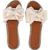 Women's Bow Flat Casual Sandals Summer Comfortable Non-slip Slides Slip On Open Toe Sandals Indoor Outdoor Slippers Shoes
