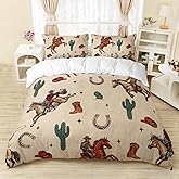 AILONEN Western Cowboy Duvet Cover Set Twin Size, Rodeo Cowboy Riding Bull with Cacti Bedding Set for Teens,Boys Bedroom Decor,Ranch Jomon Comforter Cover,3-Piece, 1 Quilt Cover and 2 Pillowcases